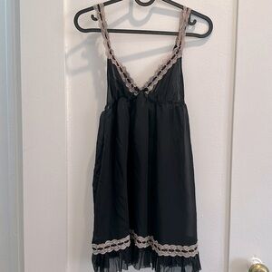 HM SEXY Lace Patchwork & Spaghetti Strap Sleepwear Dress BLACK